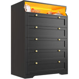 EnHomee Black Dresser with LED Light, Tall Dresser for Bedroom, 5 Drawers & 1 Shelves Space Saver for Bedroom, Hallway, 31.3" W x 48.5" H x 15.7" D EnHomee