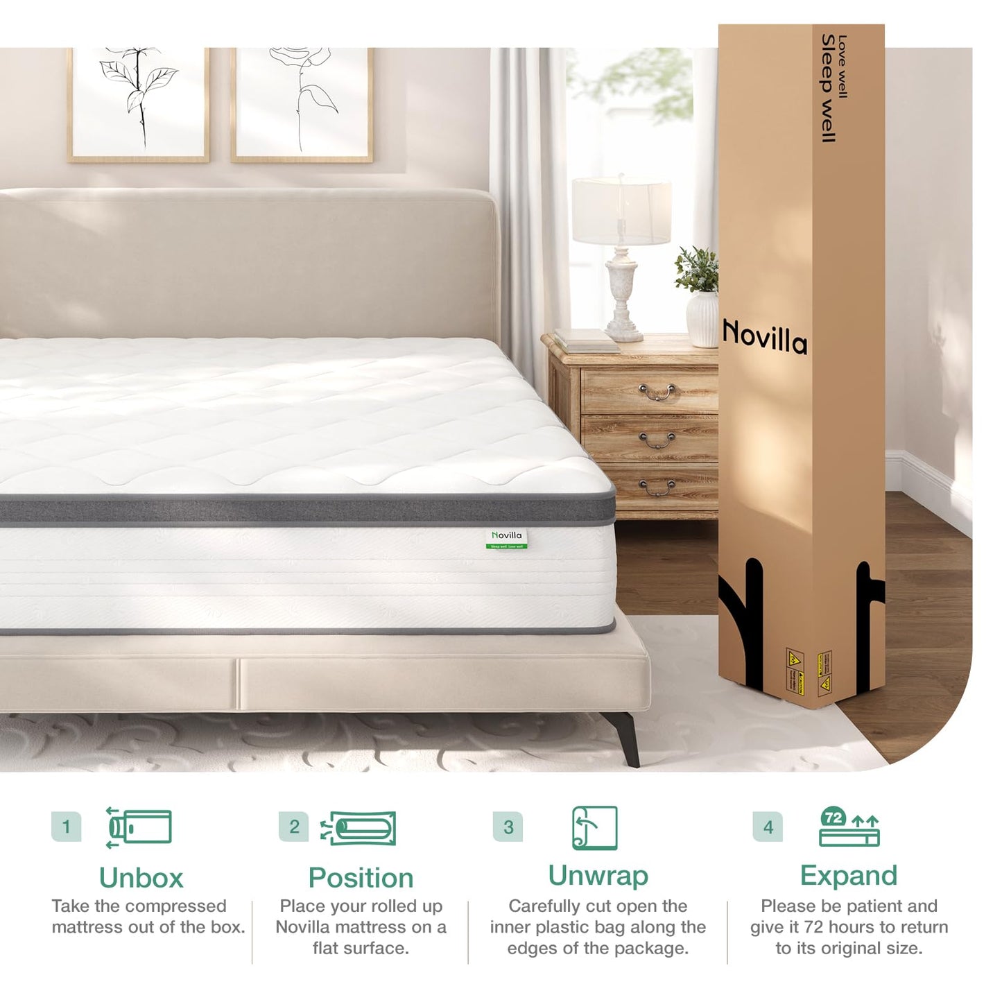 Novilla Full Size Mattress, 10 Inch Full Hybrid Mattress in a Box, Pocket Innerspring Mattress Full for Motion Isolation, Pressure Relief, Sopportive & Firm Feel