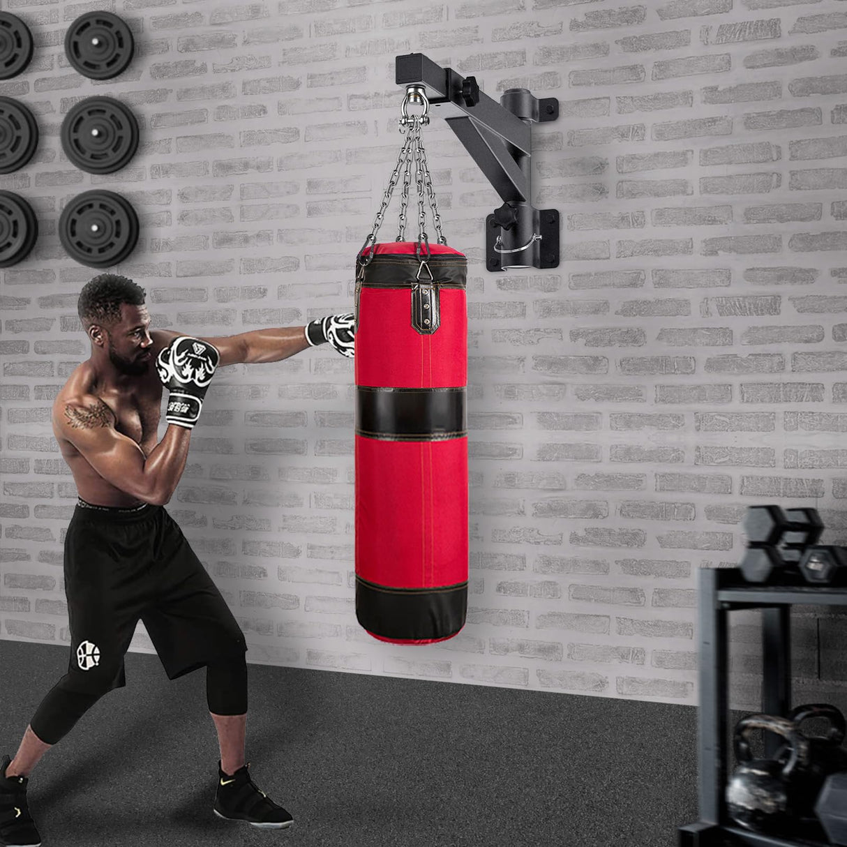 Kipika Heavy Bag Hanger Wall Mount Punching, Rotatable Heavy Duty Boxing Bag Bracket for Home Gym Indoor, Adjustable Length for Kickboxing Bag, Muay Thai Bag,Speed Bag Kipika