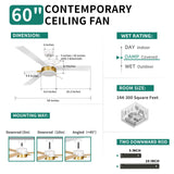 YITAHOME 60 inch Ceiling Fan with Light and Remote, Crystal Rod Design, Modern Chandelier Ceiling Fan with Reversible Quiet Motor, White Gold Indoor Ceiling Fan with 3 LED Colors, Memory Function YITAHOME