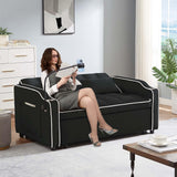 Sleeper Sofa Couch Bed with USB & Type C Port, Modern 3-in-1 Convertible Velvet Pull Out Loveseat Futon Sofa w/Phone Holder/Cup Holder for Living Room Apartment, Adjustable Backrest, Black Antetek