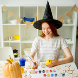 Mootycapa 24 Pcs Halloween DIY Wooden Magnets to Paint, Cute Glow in The Dark Wood Painting Crafts, Fridge Magnets Craft Kits for Boys Girls Gifts School Home Party(Pumpkin Skull) Mootycapa