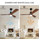 BOJUE 52 Inch Ceiling Fans with Lights and Remote Control, Indoor Outdoor Mordern Ceiling Fan with 3 Wood Blade for Patio Living Room, Bedroom, Office, Summer House (Black Ceiling fans+ Walnut Blades) BOJUE