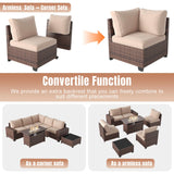 Aoxun 7 Pieces Patio Furniture Set with 44” Fire Pit Table Wicker Rattan Outdoor Sectional Conversation Set with Coffee Table and 4” Thickened Cushions, Beige (Waterproof Cover Included) Aoxun
