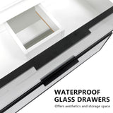 YOURLITE 30” Floating Bathroom Vanity with Sink Combo, Modern Wall Mounted Cabient with 2 Glass Doors Drawers Storage, Undermount Bathroom Ceramic Sink & Soft Closing Doors & Black Faucet YOURLITE