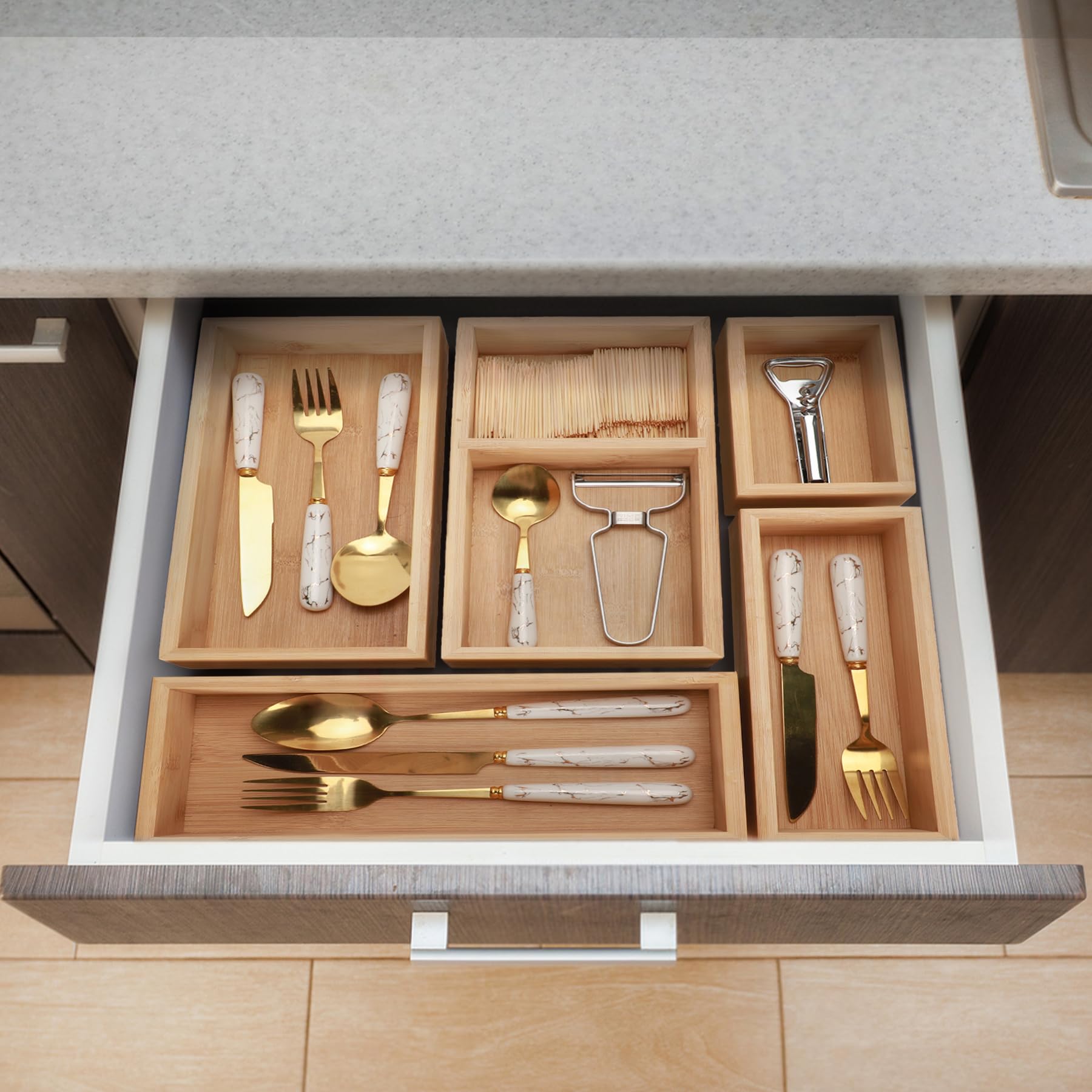 MapleGrace Bamboo Drawer Organizer - Thumbnail 5