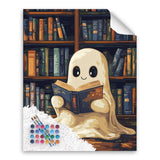 Ghost Reading a Book Paint by Number for Library Decor, Halloween Paint by Numbers Kit for Adults, Cute Ghosts Reading Acrylic Painting for Holiday Gift, Home Reading Room Decor(16x20inch, No Frame) Cawpom