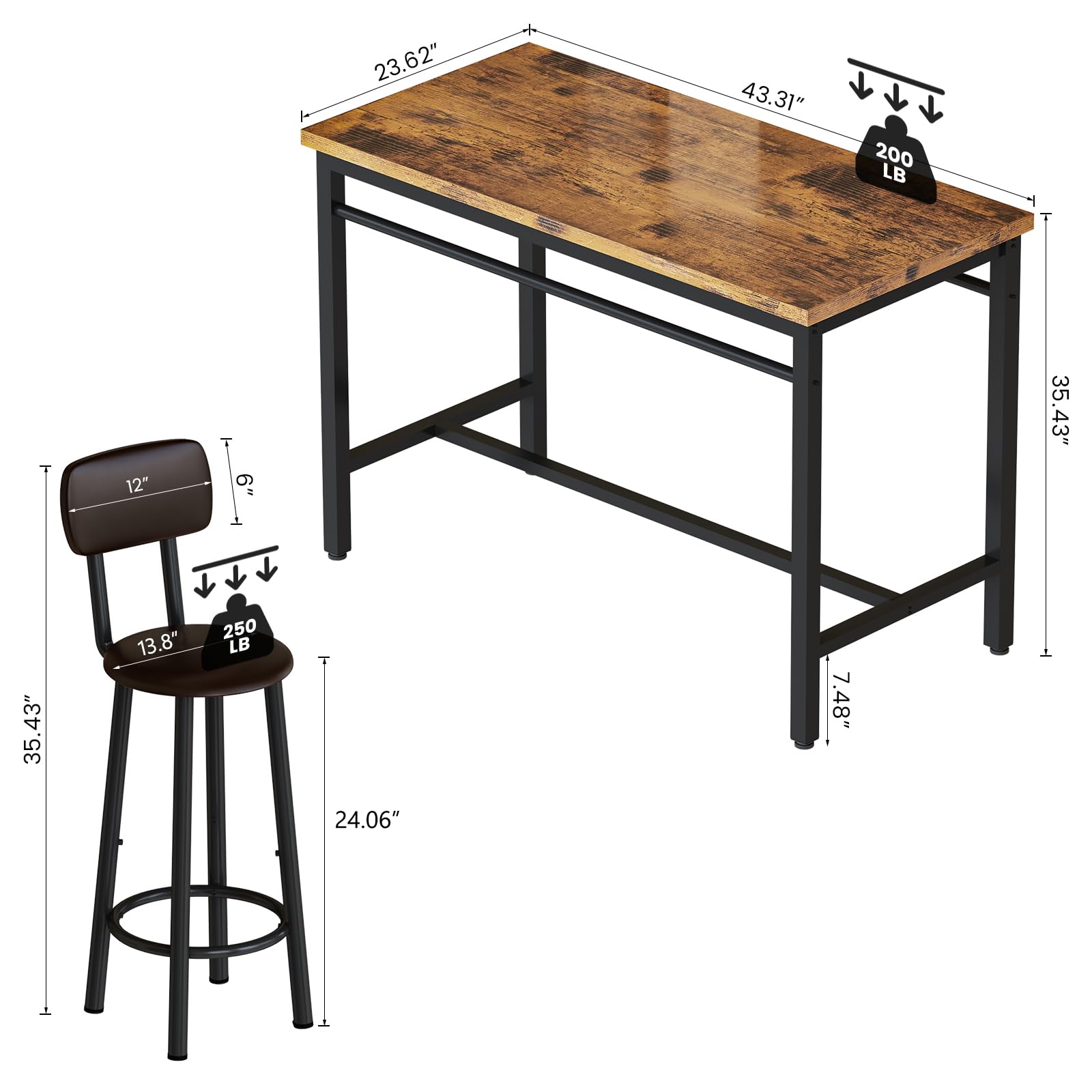 Lamerge Industrial Wood Bar Table Set with 4 Ergonomic Chairs - Space-Saving Kitchen Dining Furniture - WoodArtSupply