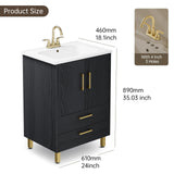 phiestina Fully Pre-Assembled Black 24 inch Bathroom Vanity, 2 Soft Close Doors and 2 Drawers Bathroom Storage Cabinet Set, with 3 Holes Single Ceramic Sink Combo, Faucet Not Included,BV02-BLACK-JH phiestina