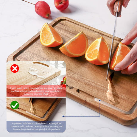 YUSOTAN Wood Cutting Board Set of 3 for Kitchen, Acacia Wooden Cutting Boards, Thick Chopping Board with Deep uice Groove Butcher Block, Wooden Trays for Meat, Fruit and Cheese YUSOTAN