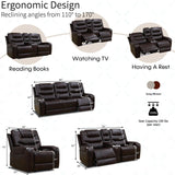 Living Room Furniture Set, Power Reclining Sofa Set, Air Leather Recliners with Built-in USB Ports and Storage Console, LED Reclining Couch Set for Living Room (Wine, Sofa Loveseat) AYCP Furniture
