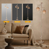 Rattan Floor Lamp with Faux Wood Finish, Boho Floor Lamps with Faux Pinecone and Leaves Decor, Beige WOXXX