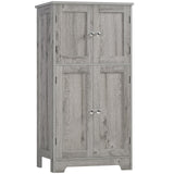 TEENFON Bathroom Floor Storage Cabinet, Freestanding Bathroom Storage Unit with 2 Adjustable Shelves & 4 Doors, 11.8 x 23.6 x 42.7 Inches, Grey TEENFON