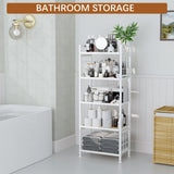 GIOTORENT 5-Tier Pantry Shelves with Wooden Boards, Heavy Duty Storage Shelves & Book Shelf, Adjustable Metal Shelving Unit for Kitchen Bathroom Laundry Organizer, Sturdy Rust-Resistant, White