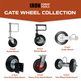 Iron Forge Tools 8 Inch Heavy Duty Swivel Knobby Casters Set of 4, 7-7/8" Diameter, Solid PU Knobby Tread Heavy Duty Caster Wheels, Swiveling Bases, Two Casters with Brakes, Two Without, Black & Red Iron Forge Tools