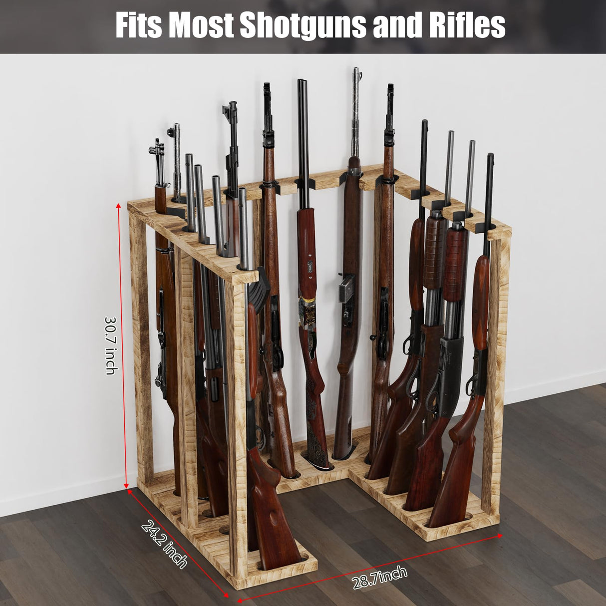 amoard Indoor Gun Rack Corner Wood Heavy Gun Rack Rifle Stand Display Shotgun Organizer and Storage Racks Stable Support for 15 Guns amoard
