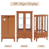 CKEASEAN Lighted Curio Cabinet, 52" H Glass Display Cabinet with Adjustable Shelves, China Cabinet with Tempered Glass Doors for Living Room, Light Blub Included (Dark Oak) CKEASEAN