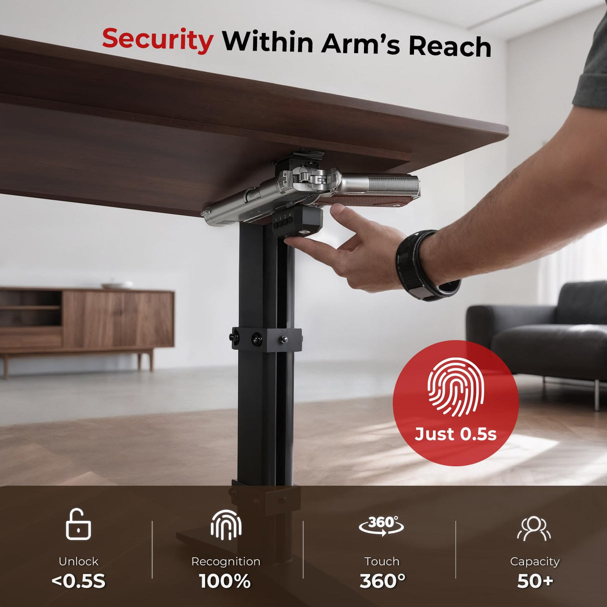 ONNAIS Gun Lock Wall Mount - Quick Access Biometric Trigger Lock with Gun Rack for Wall, Vertical Heavy Metal Wall Hooks for Rifle, Shotgun & Pistol, Space-Saving Hidden Storage for Garage, Desk, Car ONNAIS