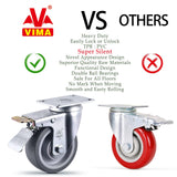 4 Inch Castets Set of 4 Heavy Duty Caster Wheels with Brake 2200Lbs Swivel Rigid TPR Rubber Wheel Silent Castor Locking Industrial Plate Casters Wheels for Cart Furniture Workbench, 2 Fixed & 2 Brake VM VIMA