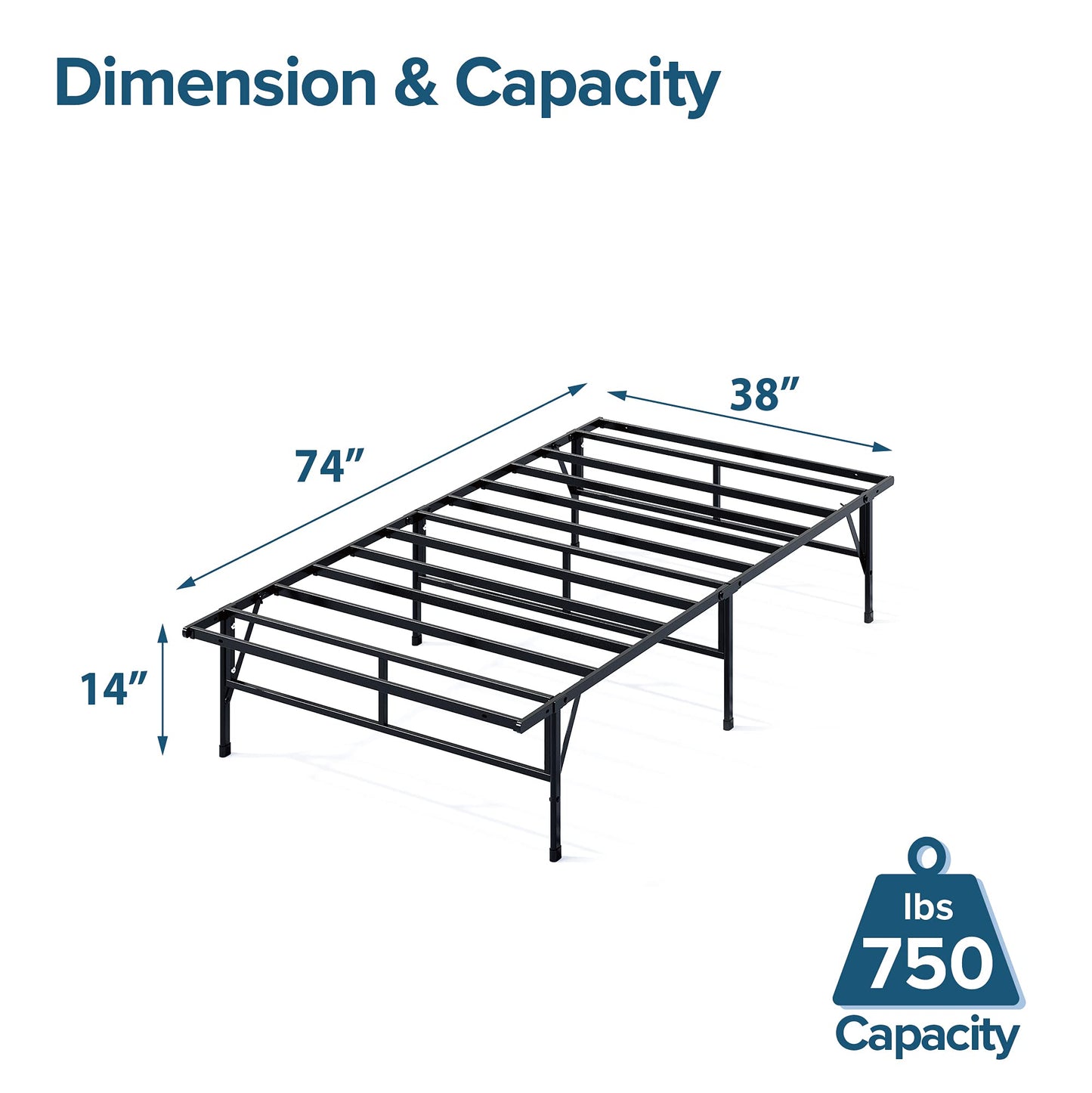 ZINUS SmartBase Compack Mattress Foundation, 14 Inch Metal Bed Frame, No Box Spring Needed, Sturdy Steel Slat Support, Twin