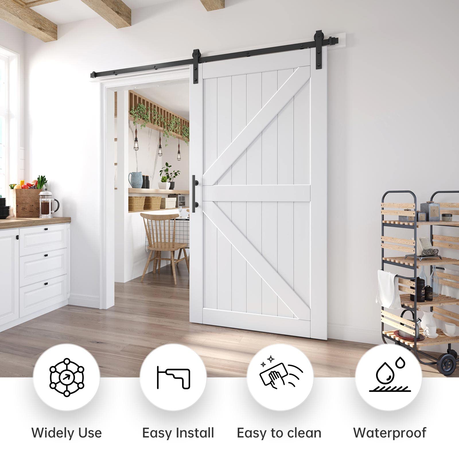 EaseLife 42in x 84in Sliding Barn Door with 7FT Barn Door Hardware Track Kit Included,Solid LVL Wood Slab Covered with Water-Proof & - WoodArtSupply