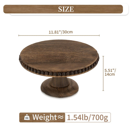 Hanobe Round Wood Cake Stand: Cupcake Pedestal Stand 12 inch Dessert Display Riser Distressed Rustic Cakes Holder Tray Vintage Beads Wooden Plate for Wedding Birthday Decor Hanobe
