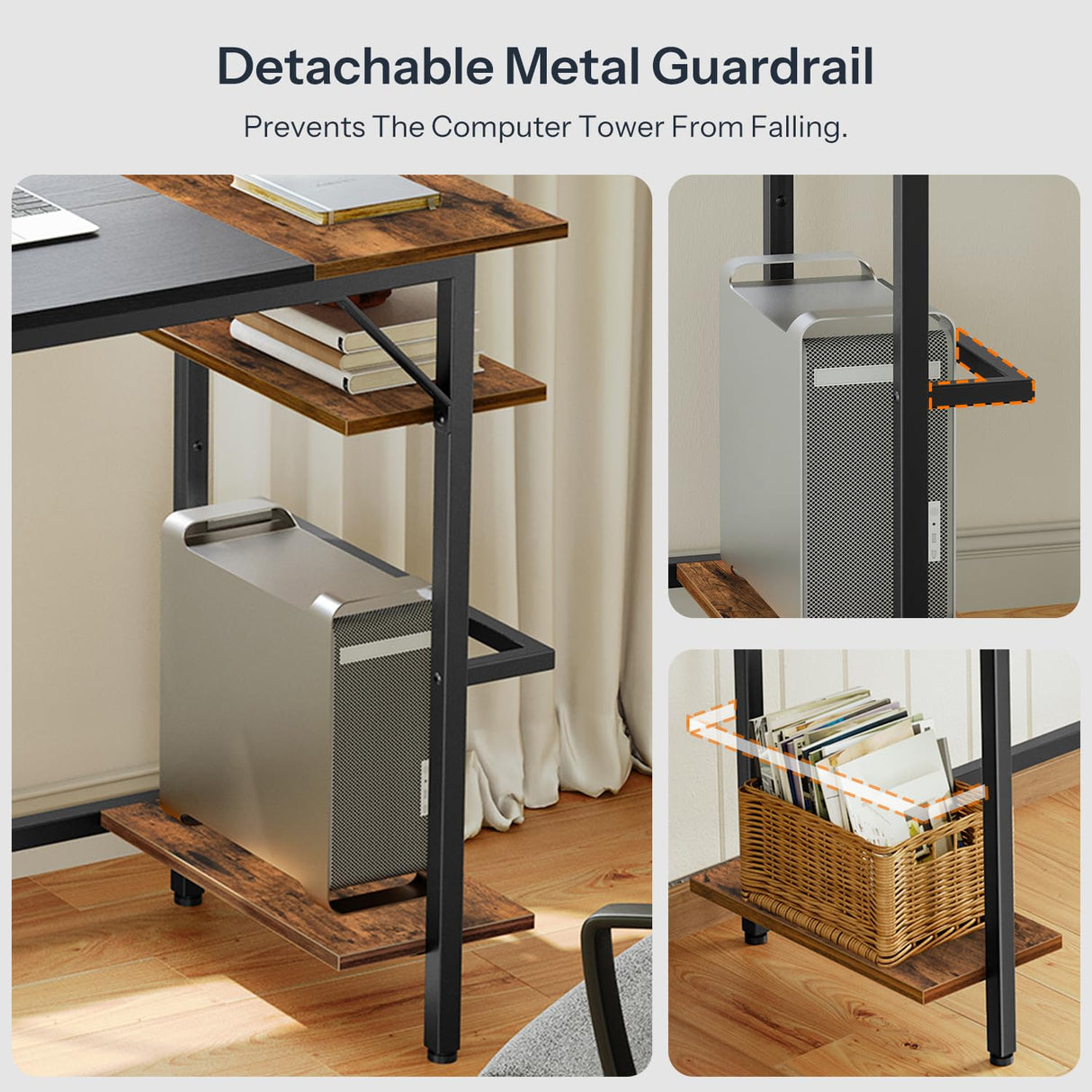 HOOBRO Computer Desk, Home Office Desk with Power Outlet, Writing Desk with 2 Shelves, Modern Small Desk for Home Office, Study, Easy to Assemble, Rustic Brown and Black BF43UDN01 HOOBRO