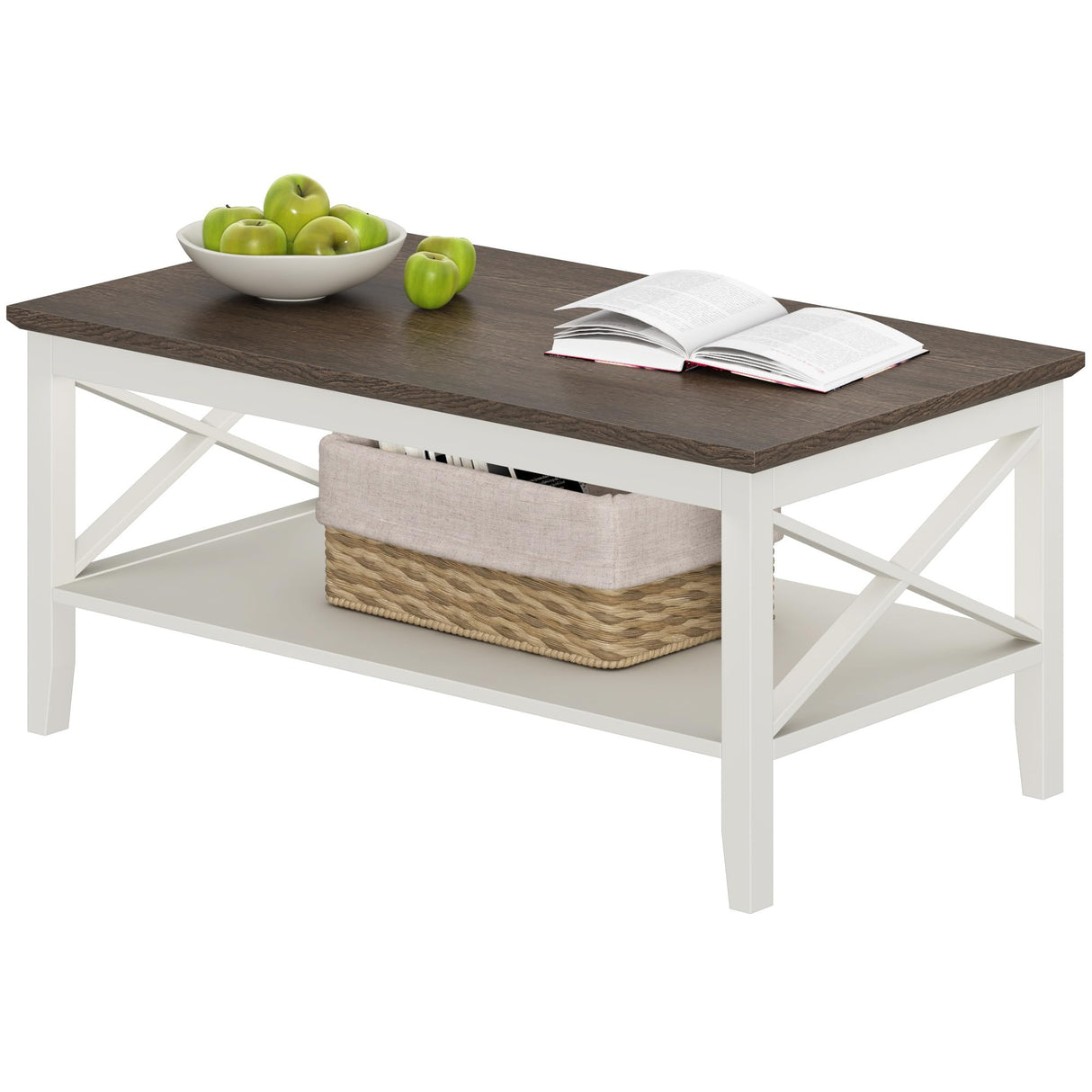 ChooChoo Farmhouse Coffee Table, Wooden Coffee Table with Thicker Legs, White Coffee Table with Storage for Living Room ChooChoo