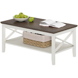 ChooChoo Farmhouse Coffee Table, Wooden Coffee Table with Thicker Legs, White Coffee Table with Storage for Living Room ChooChoo
