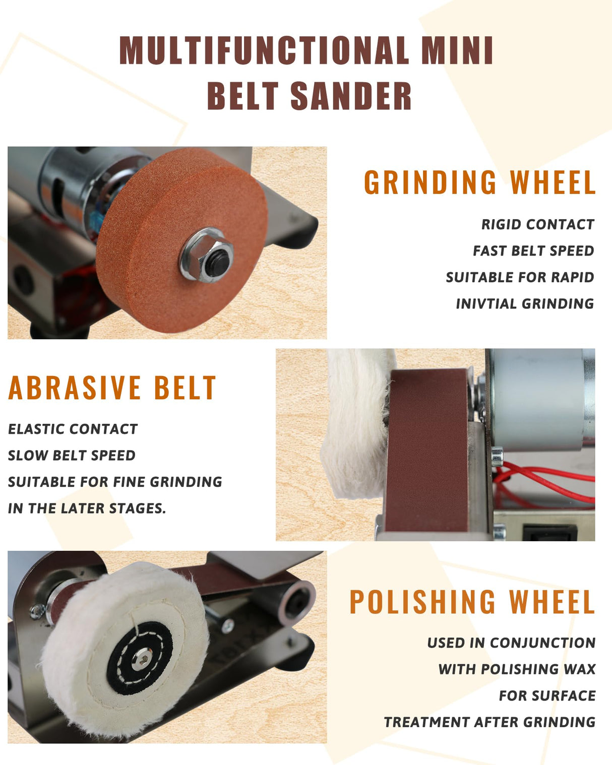 Blissthrill Mini Belt Sander, Electric Spindle Sander, 15° belt sander for knife making, 7 Adjustable Speed Knife Polishing Kit, Power Belt Sanders for Metal Working, DIY (6.5 Inch Mini Belt Sander) Blissthrill