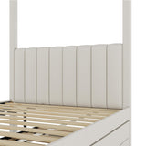 Modern Upholstered Canopy Platform Bed with Trundle & Storage Drawers - Full Size in Beige/Linen RUNNA