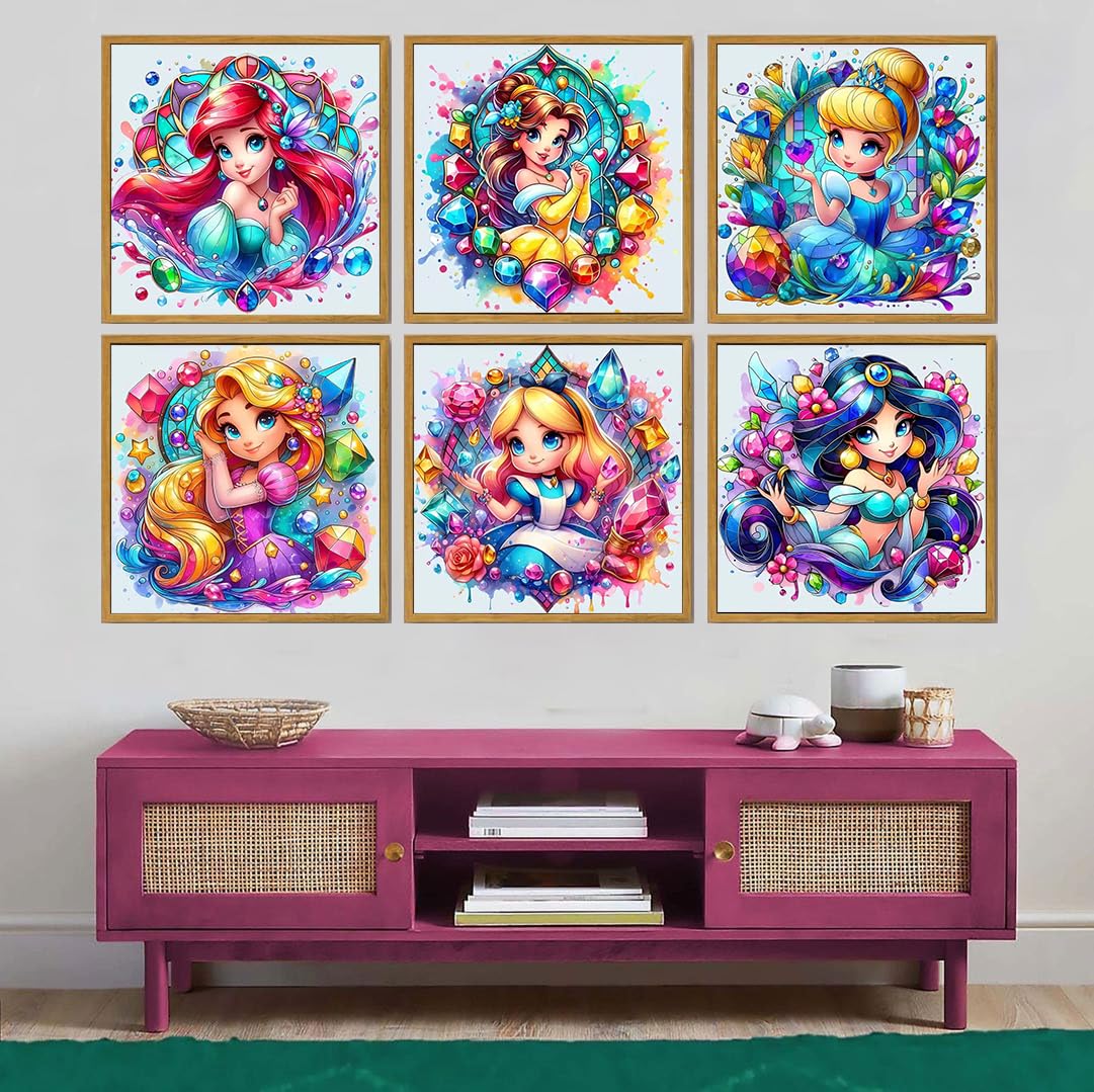 DAZZLEDOTS Diamond Art Kits for Adults, 6 Pack Cartoon Diamond Painting Kits for Beginner Princess DIY 5D Full Drill Diamond Dots Crafts for Home Wall Decor Gifts 12x12 Inch DAZZLEDOTS