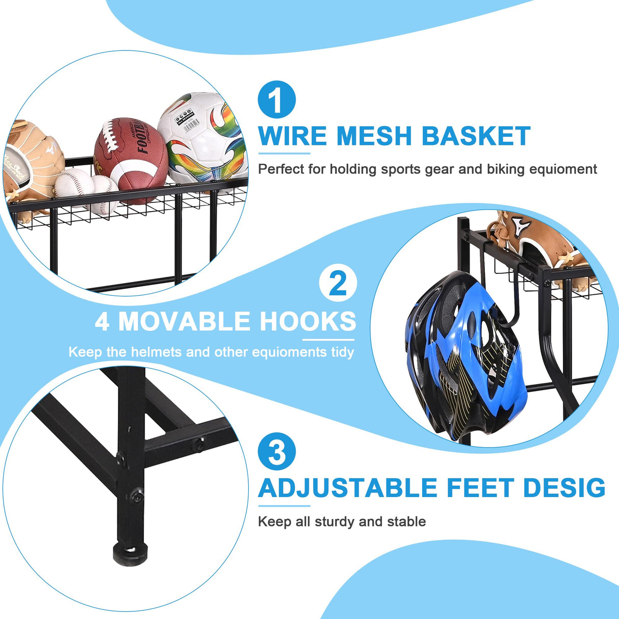 Mythinglogic Garage Bike Storage Rack, Freestanding Organizer for Adult or Kids Bike, 3 Bicycle Holder for Indoor and Outdoor Use Mythinglogic