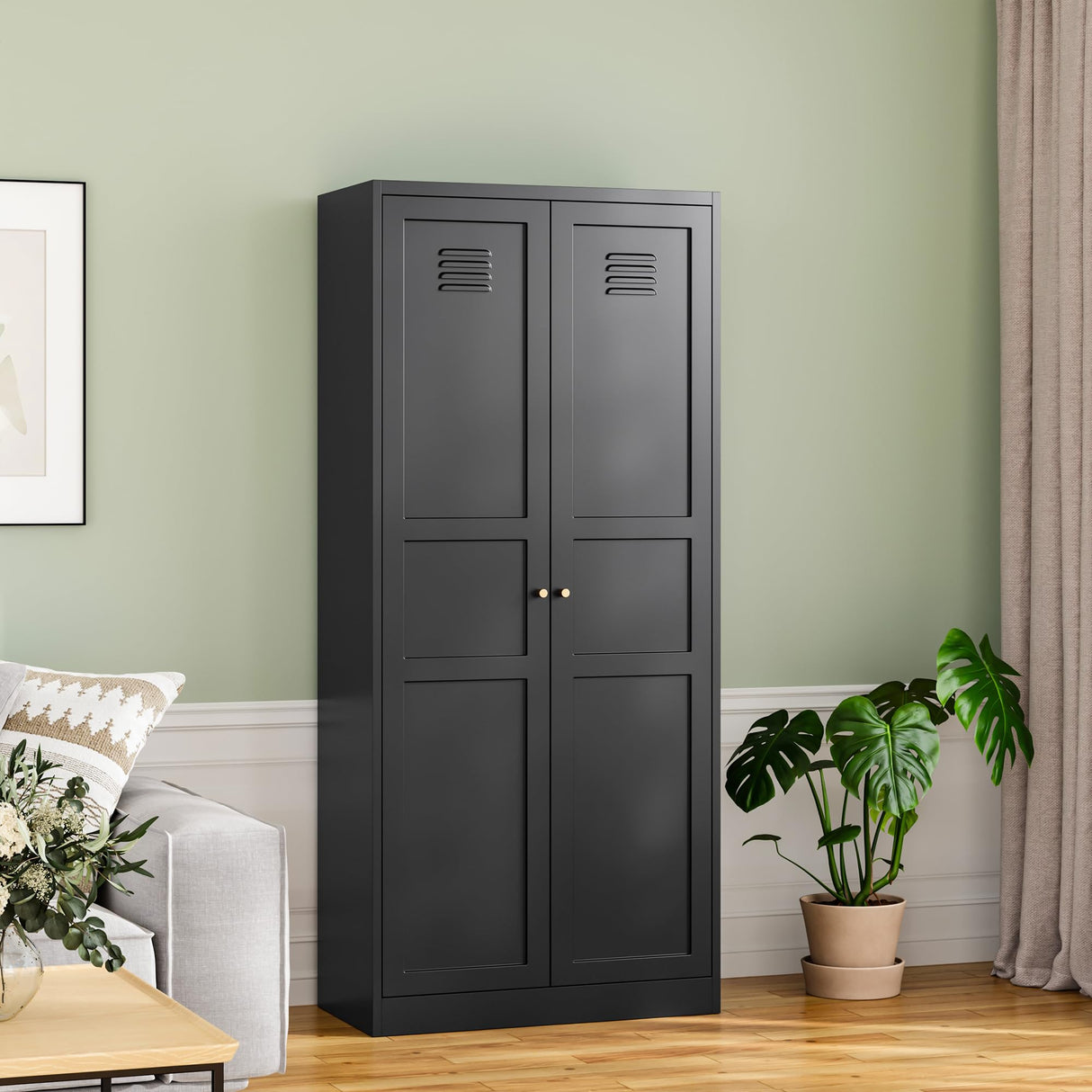 RAVIGIN Metal Storage Cabinet,71" H Pantry Cabinet with 2 Doors and 5 Adjustable Shelves,6 Tier Tall Kitchen Storage Cabinets for Kitchen,Pantry,Living/Study/Laundry Room(Black) RAVIGIN