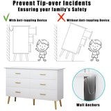 Boonatu White Dresser for Bedroom with 6 Drawers, White Dresser, Wood Dressers Chest of Drawers with Gold Handles, Modern LED Bedroom Dresser with Drawers for Closet Hallway, Living Room, White Boonatu