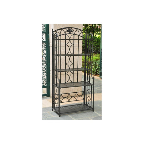 Maykoosh Medieval Majesty 5-Tier Bakers Rack - Sturdy Iron Construction, Elegant Hammered Finish, Dimensions: 67 x 31 x 16 Inches, Great for Storage, Black Maykoosh
