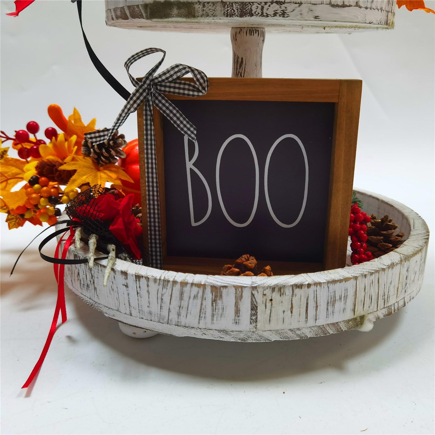 skyjoohy Boo Sign, Halloween Wooden Signs Boo Table Decorations Halloween Home Decor Indoor Tiered Tray Decor Bathroom Farmhouse Desk Decor Inside Decorative Signage (Hallowween-BOO) - WoodArtSupply