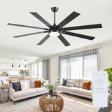 Kviflon 72 Inch Large Ceiling Fans with Lights and Remote, Indoor/Outdoor Black Modern Industrial Ceiling Fan with Light for Living Room Patios Porch, Reversible Quiet Motor, 8 Dual Finish Blades Kviflon