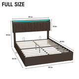 Full Size Lift Up Storage Bed Frame, Height Adjustable Storage Headboard with Charging Station, LED Lights Upholstered Platform Bed, Wooden Slat, No Box Spring Needed, Noise-Free, Dark Grey Fameill