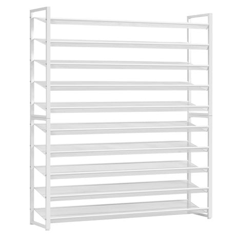 Nunsino Shoe Rack, Long Shoe Organizer,Max Holds 62 Pairs,10 Tier Metal Shoe Storage Shelf,5-Tier Stackable Shoes Organizer for Garage, Entryway,White Nunsino