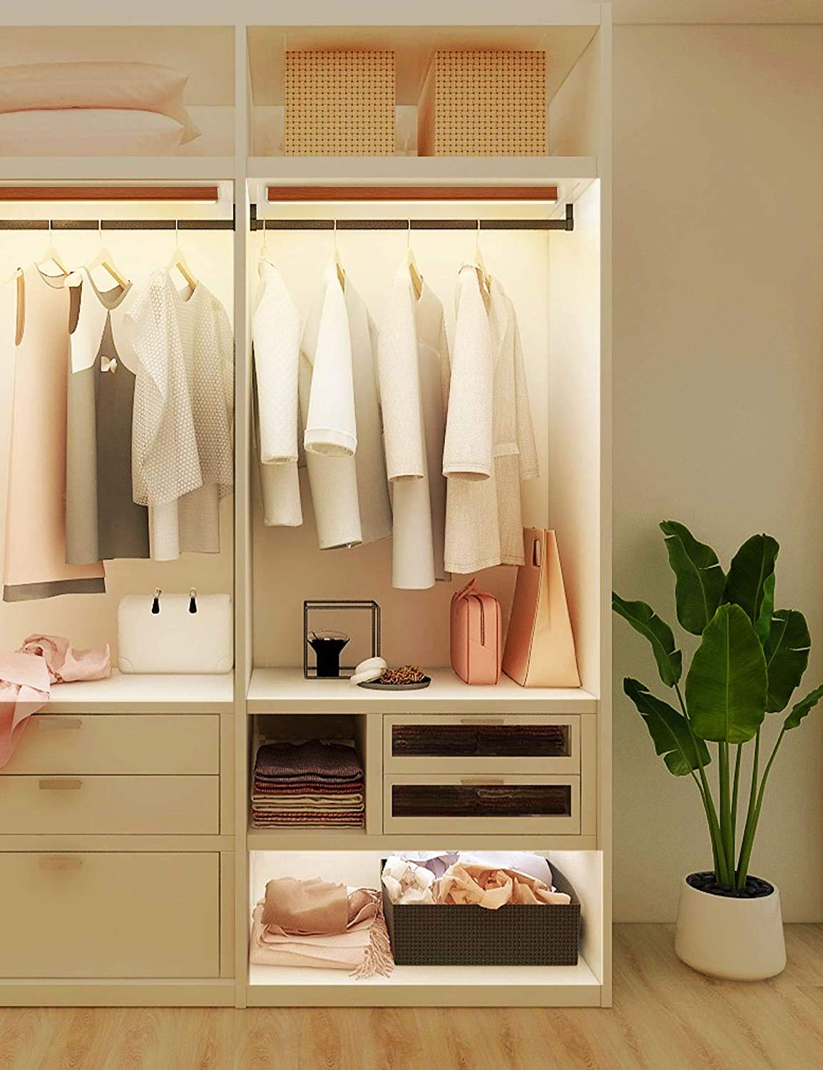 Automatic Wireless Closet Light 48 LED Rechargeable Pantry Light,Two Modes Motion Sensor Lighting Kitchen Lighting Cabinet Lights(158lm, 6500k, 15.9inch) Wood Grain Joyzy