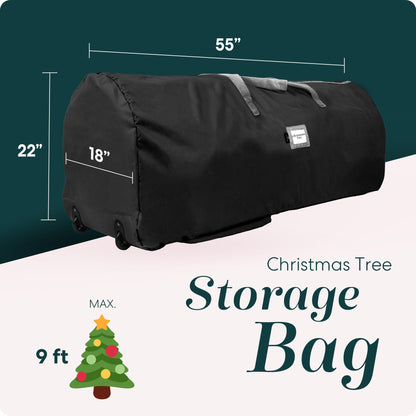 Handy Laundry Rolling Tree Storage Bag - For 9-Foot Artificial Christmas Holiday Tree. Zippered Bag, Carry Handles and Wheels for Easy Transport. Protects Against Dust, Insects, and Moisture. (BLACK)