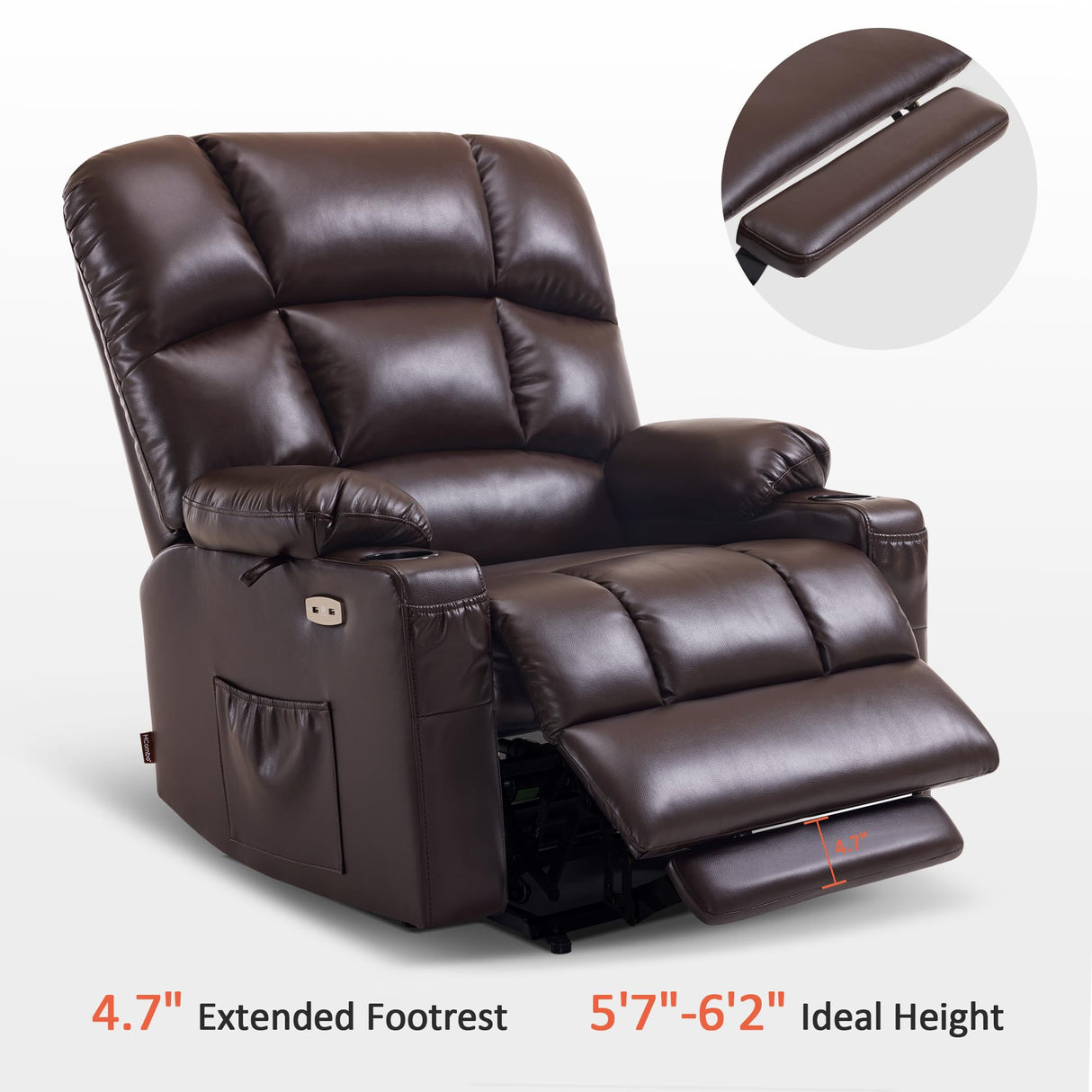 MCombo Large-Wide Lay Flat Dual Motor Power Lift Recliner Chair Sofa with Massage and Heat for Big Elderly People, Infinite Position, Faux Leather R7688 (Dark Brown, Large-Wide) MCombo