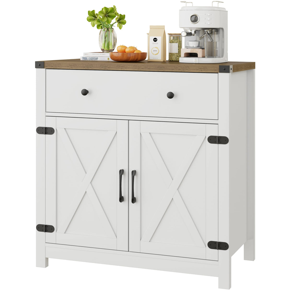 Coffee Bar Cabinet, Kitchen Storage Cabinet,Sideboard Buffet Cabinet with Storage,15.55" D x 31.5" W x 34.65" H Bar Door Kitchen Cabinet, Farmhouse Cabinet with Drawer and Adjustable Shlef, White Mufico