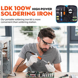 LDK Soldering Iron Kit, 100W Digital Soldering Iron Cautin for Electronics, Soldering Iron Pen Soldering Gun Jewelry Welding Kit with 5pcs Tips, Stand, Solder, Solder Paste, Solder Sucker, Tweezers LDK