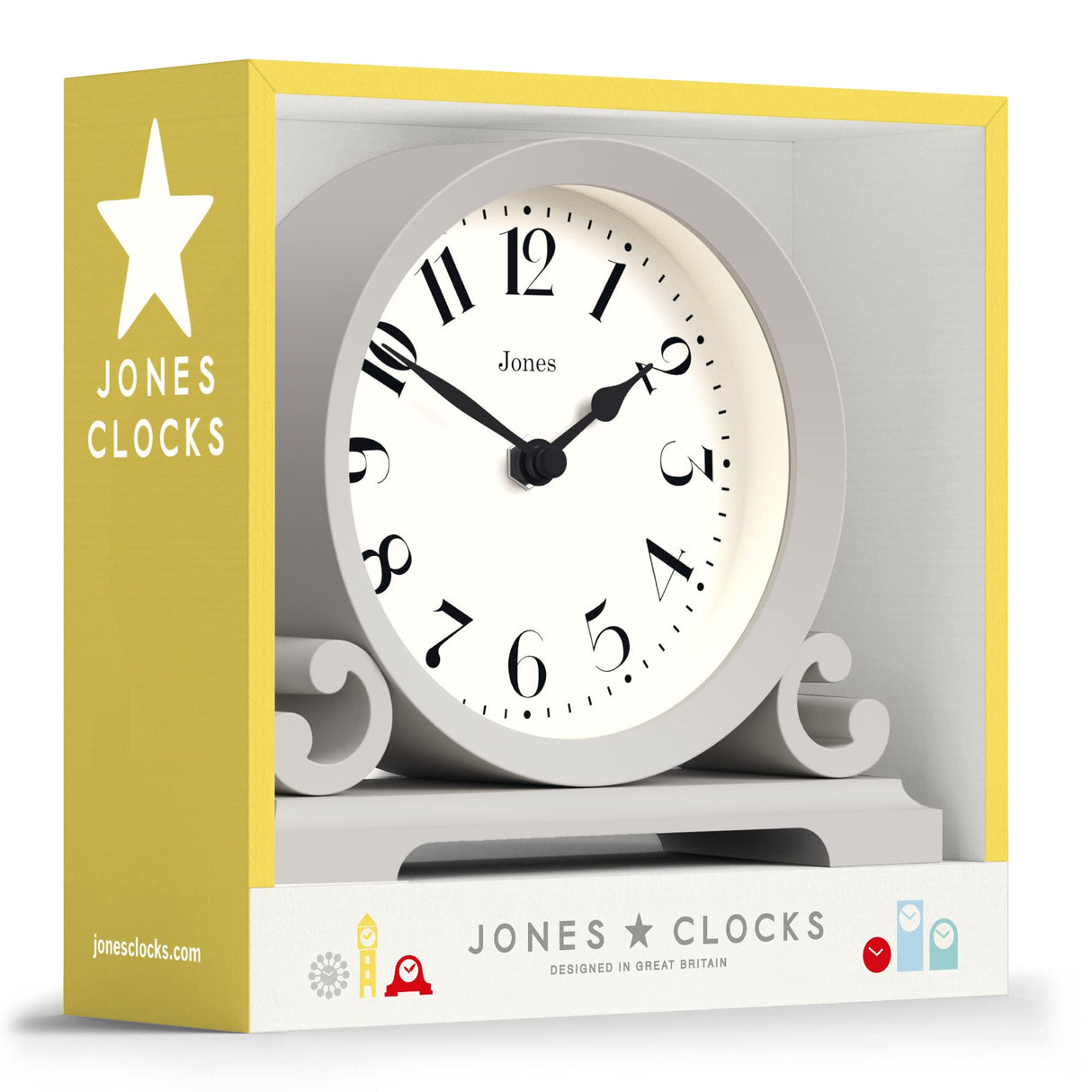 JONES CLOCKS® Saloon Mantel Clock |Traditional Double Scroll Design |French Navy |Contemporary Classic Style for Desk, Table, Shelf or Bedside JONES CLOCKS