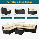 ELEGIBLISS 7 Pieces Patio Furniture Set - Outdoor Sectional Wicker Rattan Furniture with Cushion and Glass Table Patio Conversation Sets for Porch Poolside Backyard Outdoor Sofa Set Modular Sofa ELEGIBLISS