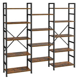 SUPERJARE Triple 5 Tier Bookshelf, Bookcase with 14 Open Display Shelves, Wide Book Shelf Book Case for Home & Office, Rustic Brown SUPERJARE