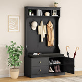 Soohow Hall Tree with Bench and Shoe Storage, Mud Room Bench with Storage and Seating, Hall Tree with Shoe Storage with 7 Hooks, 6-in-1 Farmhouse Hall Tree with Bench for Entryway, 70.9", Black Soohow