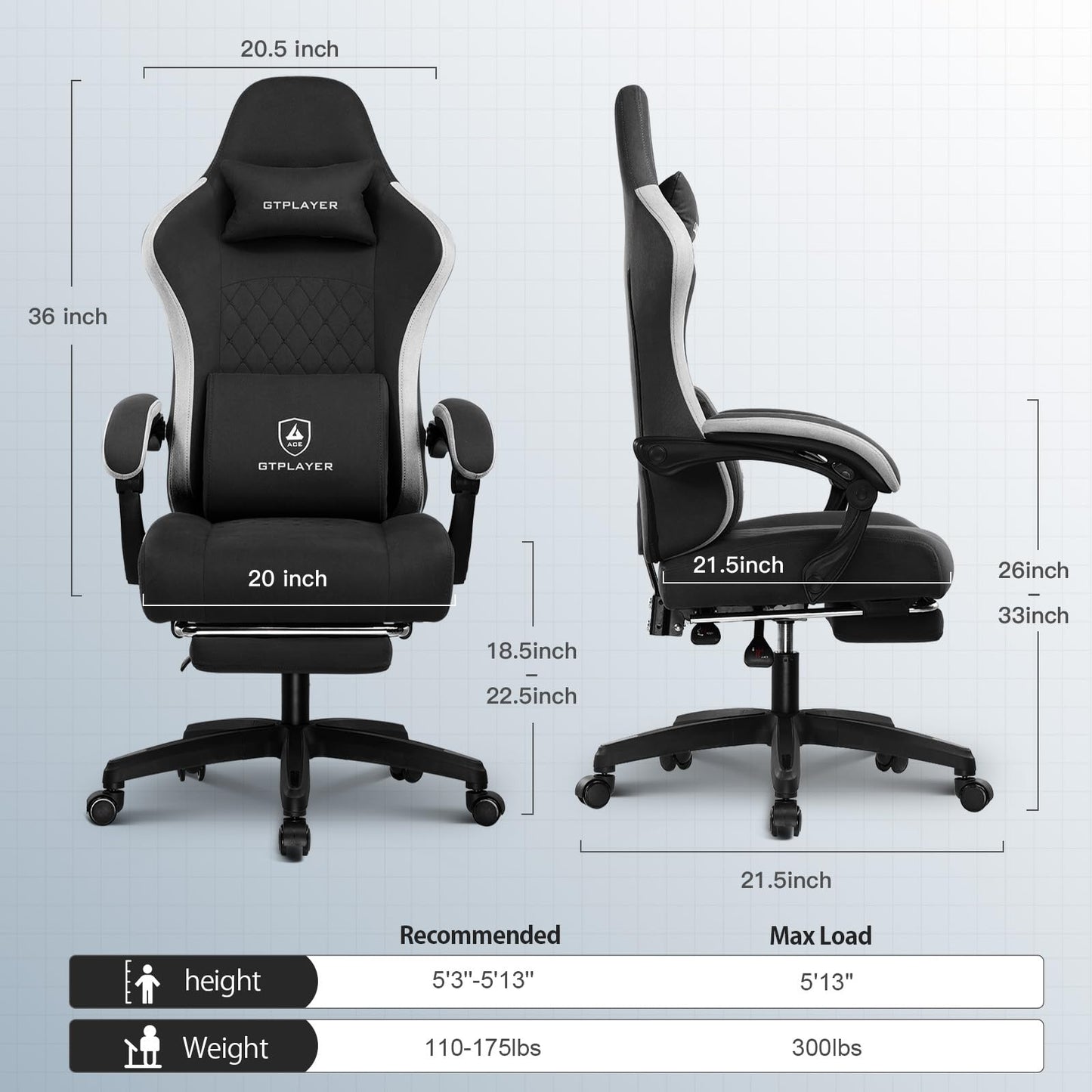 GTPLAYER Gaming Chair, Computer Office Chair with Pocket Spring Cushion, Linkage Armrests and Footrest, High Back Ergonomic Computer Chair with Lumbar Support Task Chair with Footrest